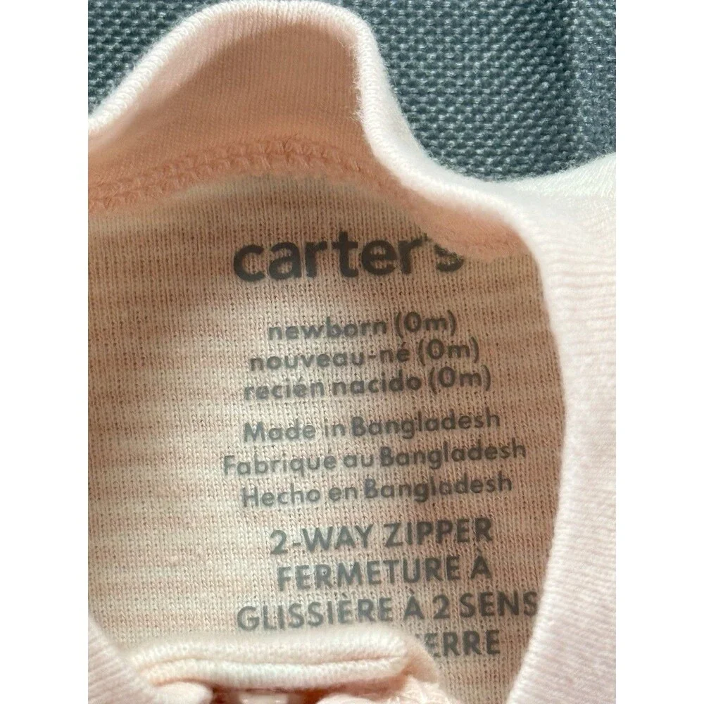Carters Babygirl Pink And White Striped Zip Up One Piece Pajama Size Newborn